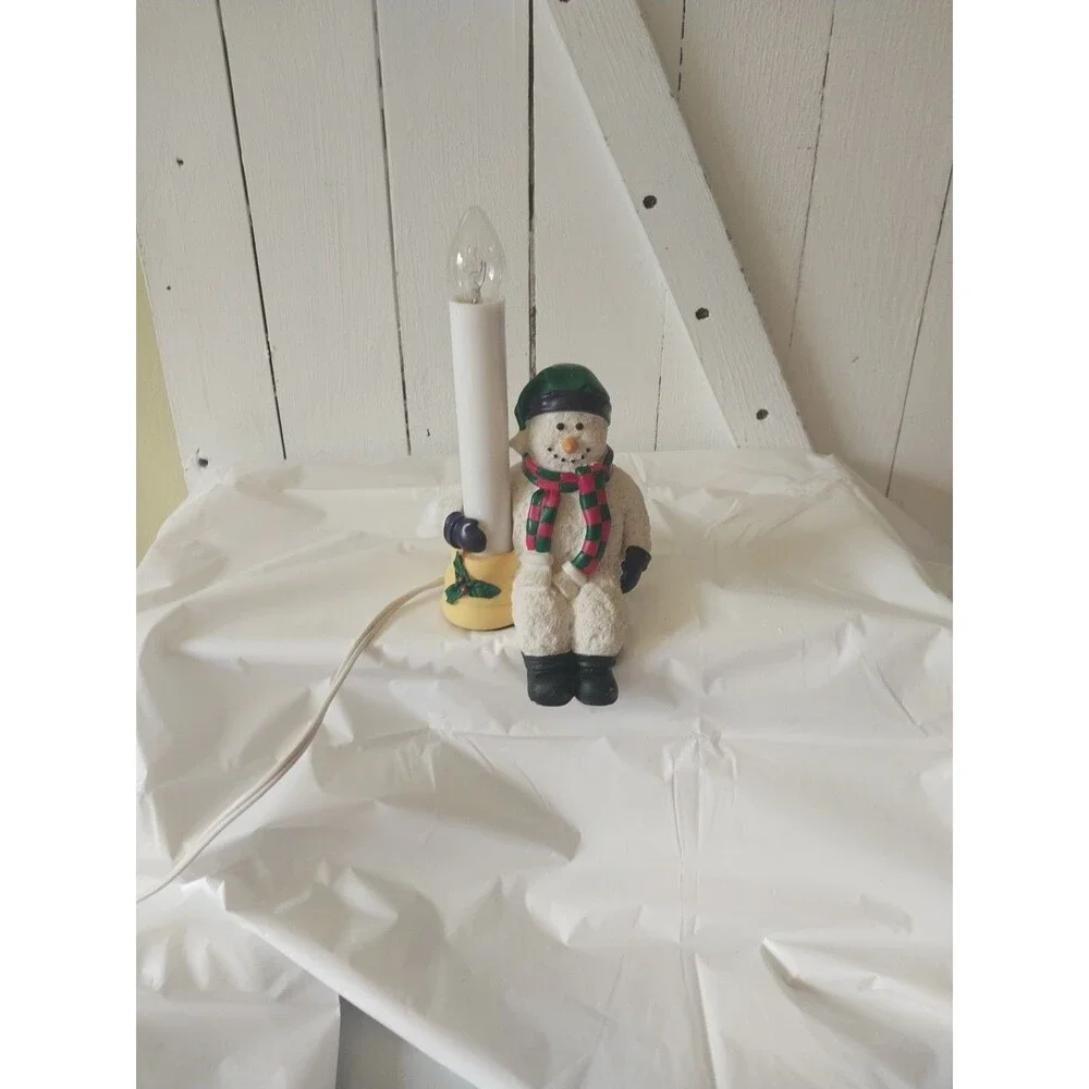 Resin Snowman Light Up Candle Plug in Shelf Sitting Snowman Deco